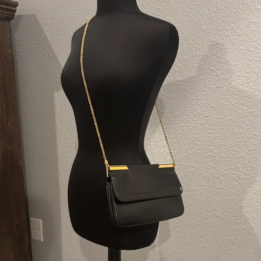 Bally‎ Black Leather Clutch/crossbody with Gold Accents bag